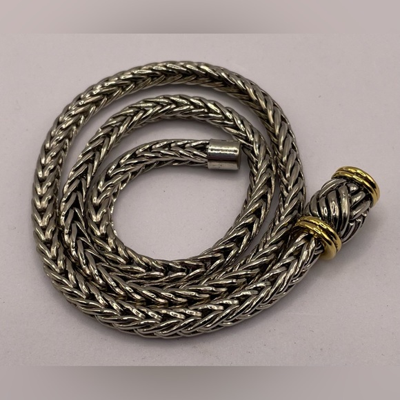 Outstanding Stunning Silver and Gold Tone Braided Heavy Weight Chain Necklace - Picture 1 of 9